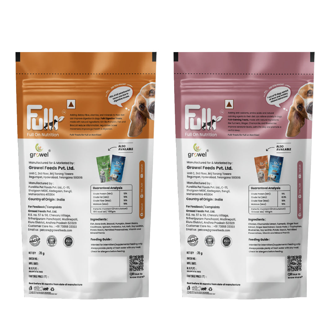 Fullr Healthy Dog Treats Pack of 2, Digestive Care + Calming Treat, Dog Biscuits for All Breeds