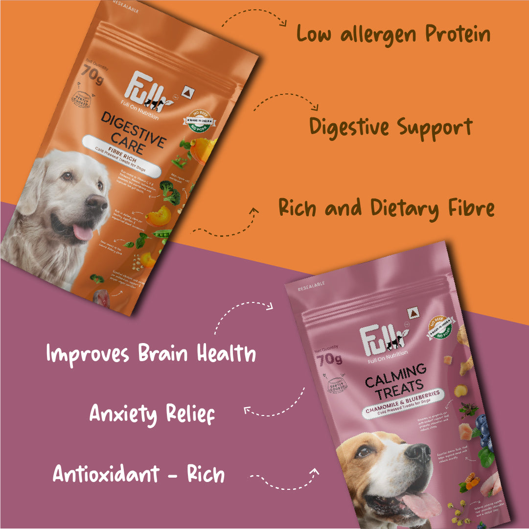 Fullr Healthy Dog Treats Pack of 2, Digestive Care + Calming Treat, Dog Biscuits for All Breeds