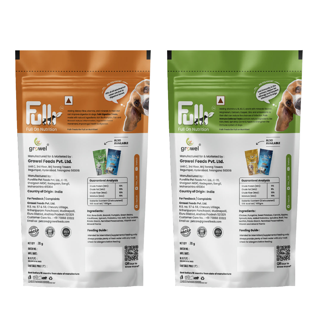 Fullr Healthy Dog Treats Pack of 2, Digestive Care + Immune Defense, Dog Biscuits for All Breeds