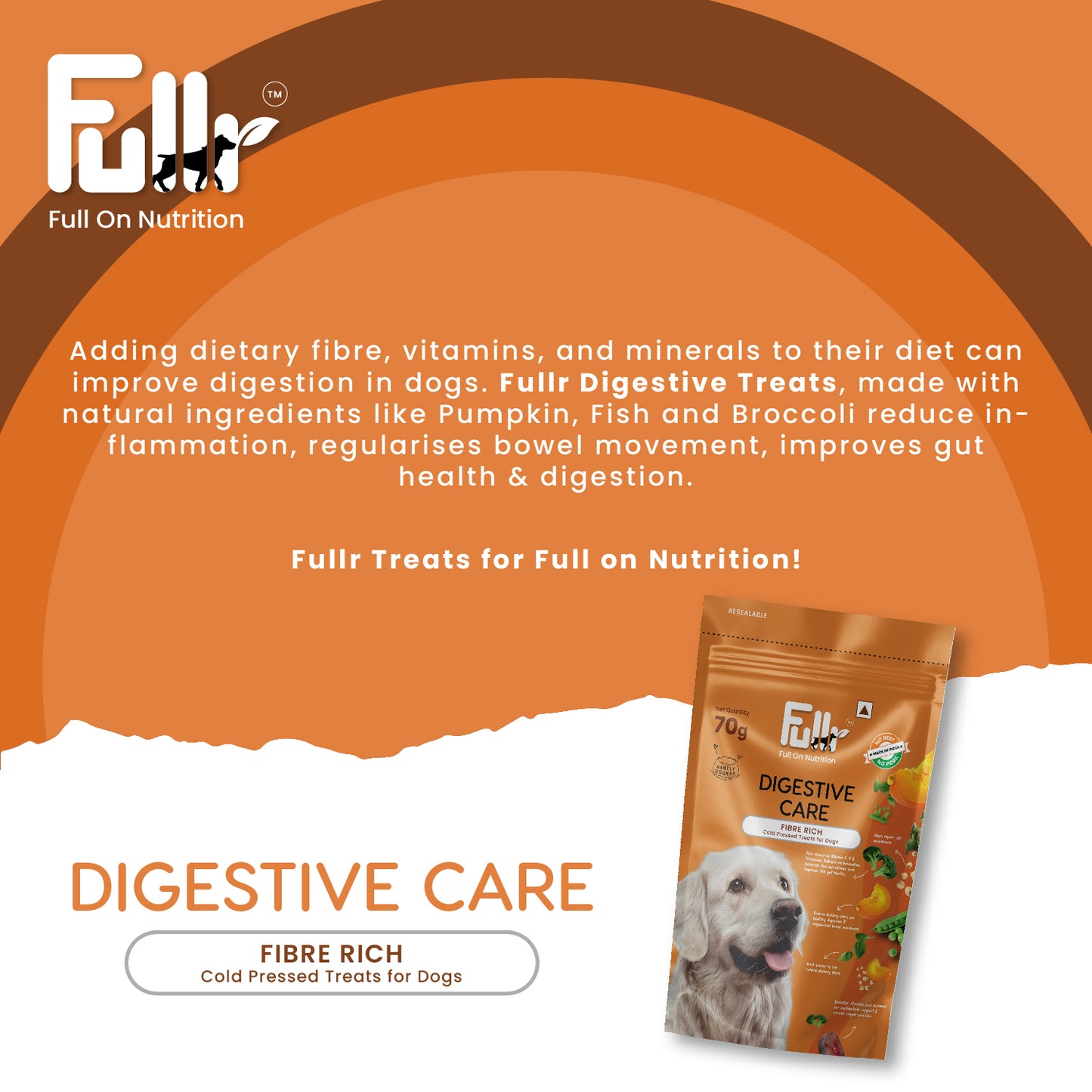 Information about ingredients in Fullr Digestive Care treats for dogs that supports digestion.
