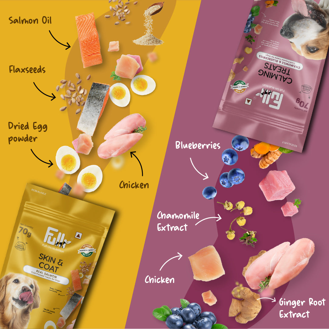 Fullr Healthy Dog Treats Pack of 2, Skin and Coat + Calming Treats, Dog Biscuits for All Breeds