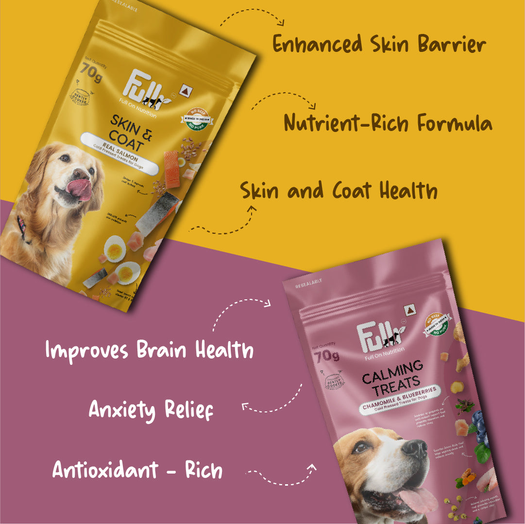 Fullr Healthy Dog Treats Pack of 2, Skin and Coat + Calming Treats, Dog Biscuits for All Breeds