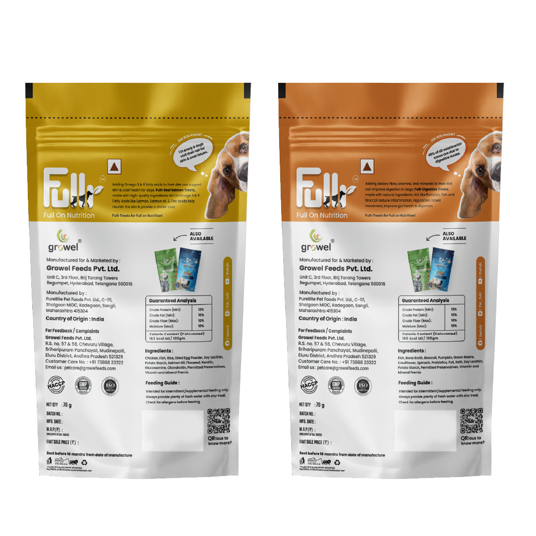 Fullr Healthy Dog Treats Pack of 2, Skin & Coat + Digestive Care, Dog Biscuits for All Breeds