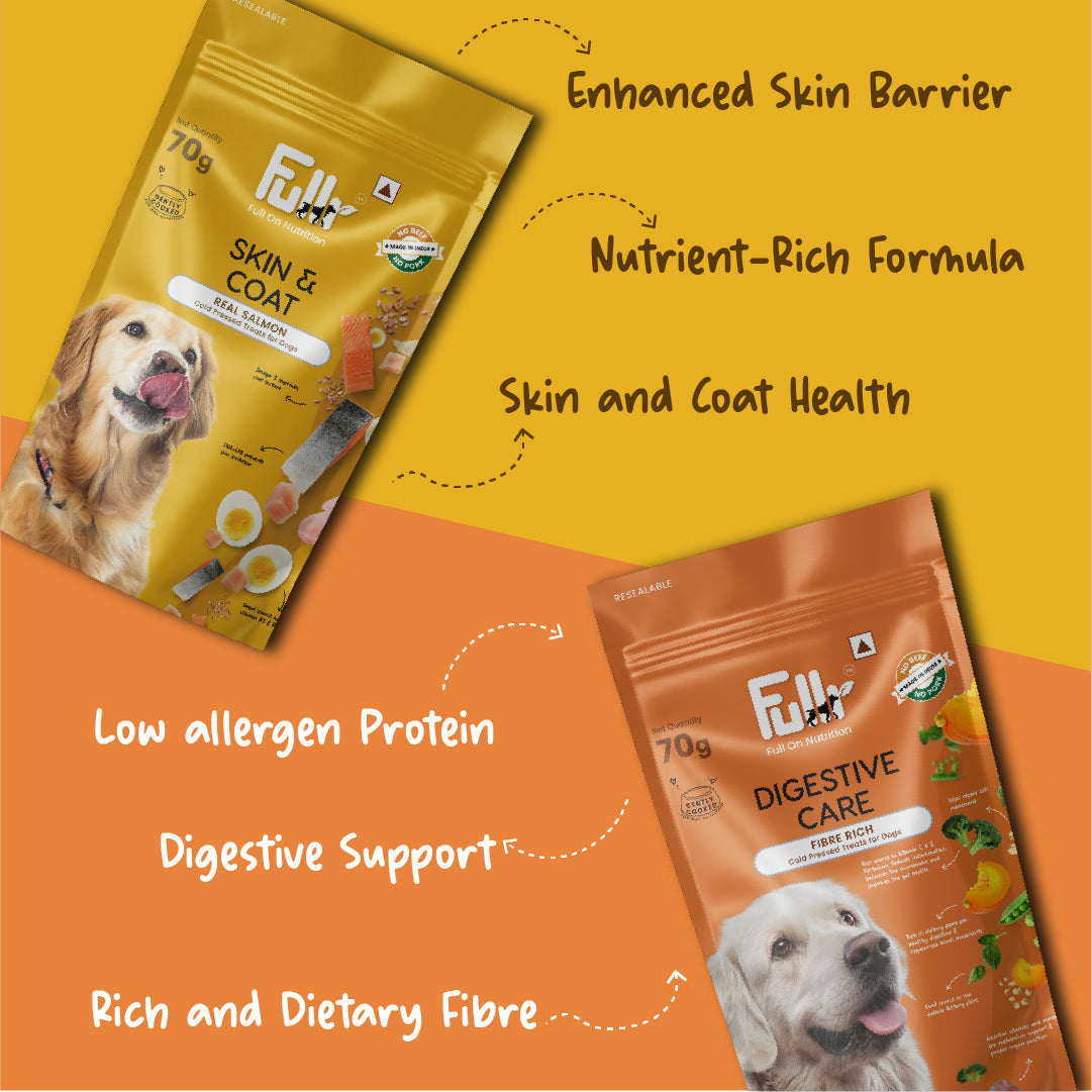Fullr Healthy Dog Treats Pack of 2, Skin & Coat + Digestive Care, Dog Biscuits for All Breeds