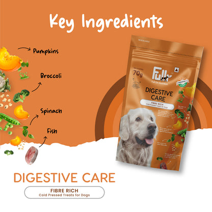 Key ingredients in Fullr Digestive care treats - Pumpkins, Spinach, Broccoli and Fish." 