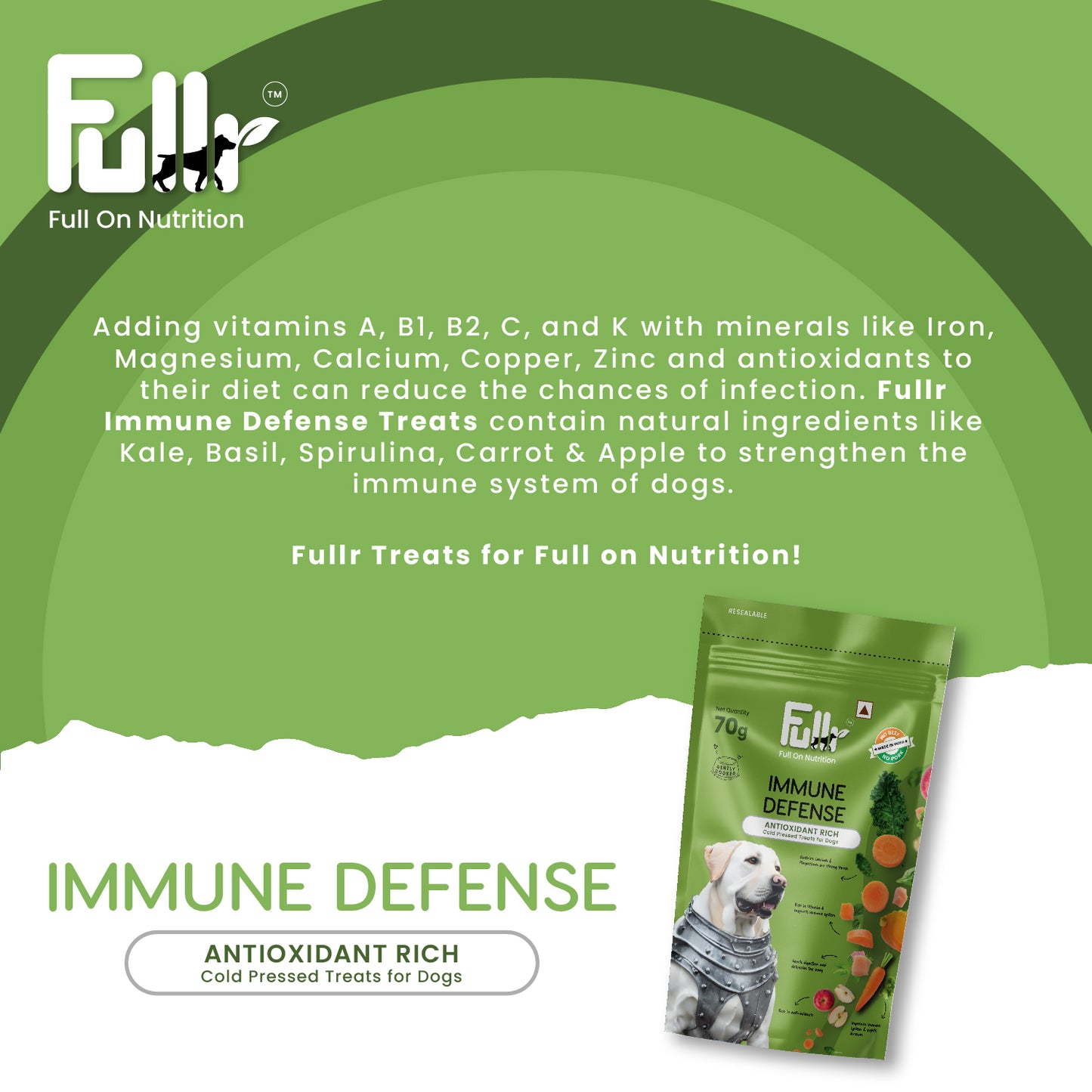 Information about ingredients in Fullr Immune Defense treats for dogs that boosts Immunity.