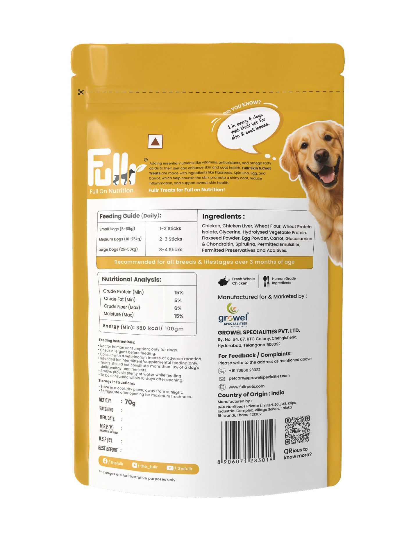 Fullr Skin & Coat, Soft & Chewy Sticks for Dog