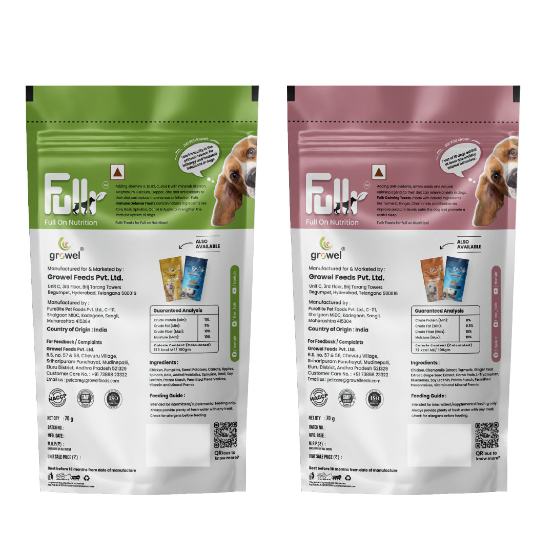 Fullr Healthy Dog Treats Pack of 2, Immune Defense + Calming Biscuits, Dog Biscuits for All Breeds