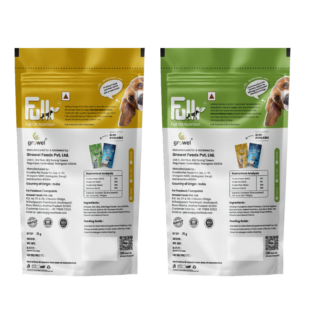 Fullr Healthy Dog Treats Pack of 2, Skin & Coat + Immune Defense, Dog Biscuits for All Breeds